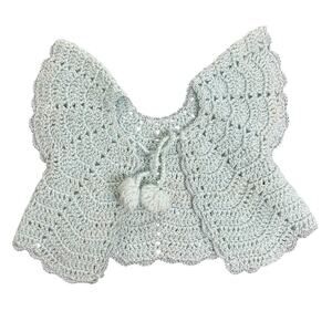 Powder Blue Baby Blue- Crochet Knit- Cardigan Doll Sized- Vintage tassel tie